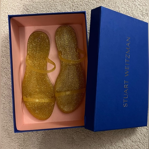 NIB Stuart Weitzman Sawyer Jelly slide Sandal gold glitter Sz 7 - Picture 1 of 6